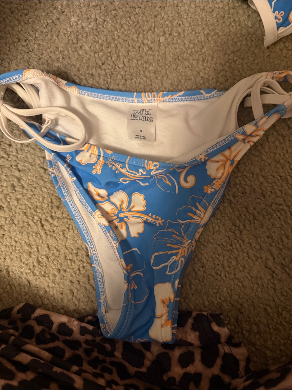 wild fable Light Blue & White Floral Bikini Bottom with Orange Accents